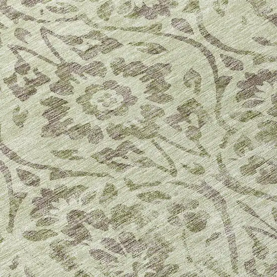 8' Artichoke Green And Brown Round Floral Washable Indoor Outdoor Area Rug Photo 8
