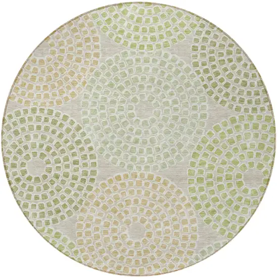 8' Artichoke Green And Brown Round Geometric Washable Indoor Outdoor Area Rug Photo 6