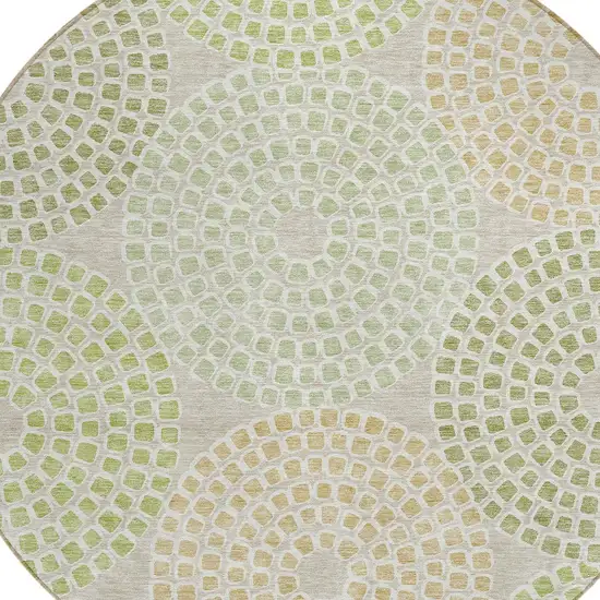 8' Artichoke Green And Brown Round Geometric Washable Indoor Outdoor Area Rug Photo 5