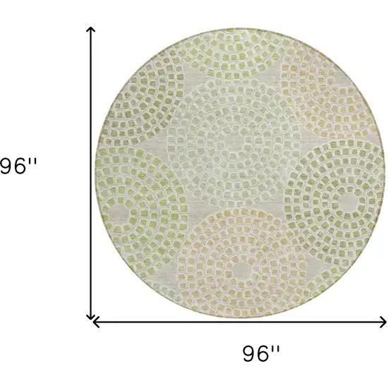 8' Artichoke Green And Brown Round Geometric Washable Indoor Outdoor Area Rug Photo 3