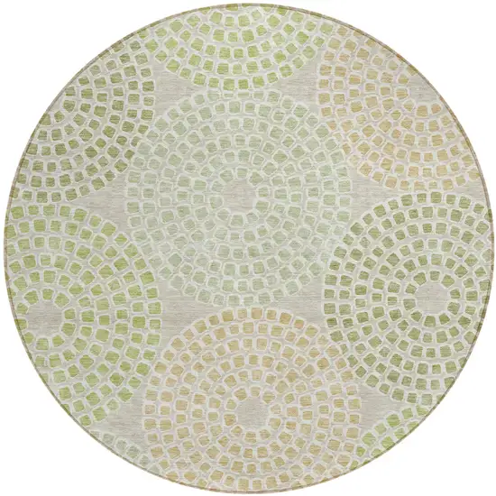 8' Artichoke Green And Brown Round Geometric Washable Indoor Outdoor Area Rug Photo 2