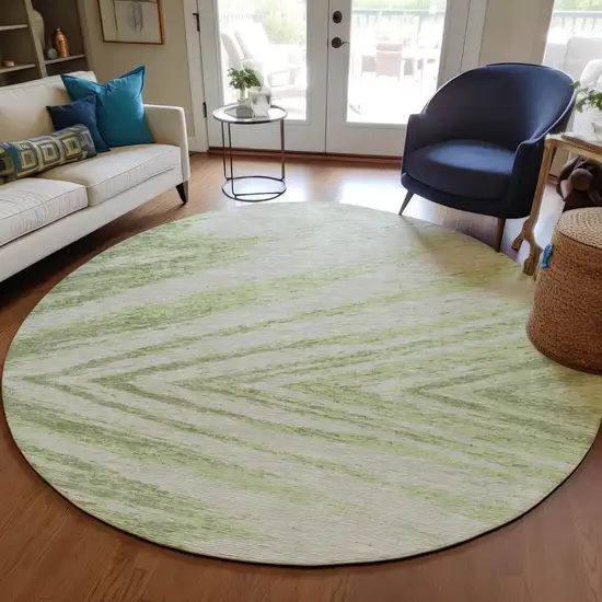 8' Artichoke Green And Gray Round Abstract Washable Indoor Outdoor Area Rug Photo 7