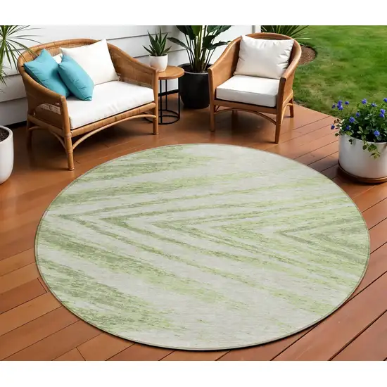 8' Artichoke Green And Gray Round Abstract Washable Indoor Outdoor Area Rug Photo 1