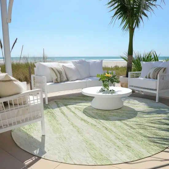 8' Artichoke Green And Gray Round Abstract Washable Indoor Outdoor Area Rug Photo 6