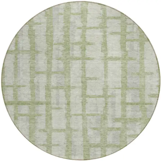 8' Artichoke Green And Gray Round Striped Washable Indoor Outdoor Area Rug Photo 2