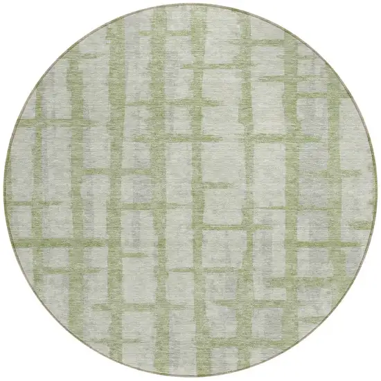8' Artichoke Green And Gray Round Striped Washable Indoor Outdoor Area Rug Photo 5