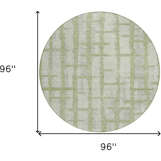 8' Artichoke Green And Gray Round Striped Washable Indoor Outdoor Area Rug Photo 3
