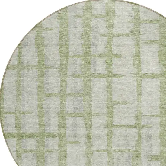 8' Artichoke Green And Gray Round Striped Washable Indoor Outdoor Area Rug Photo 4