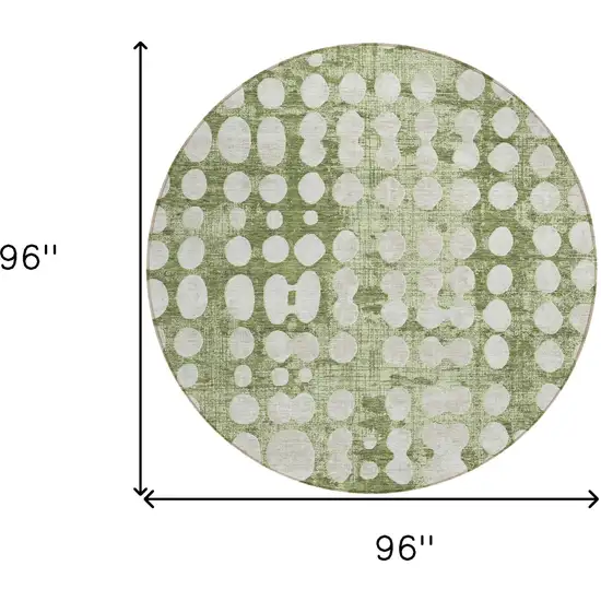 8' Artichoke Green And Ivory Round Abstract Washable Indoor Outdoor Area Rug Photo 3