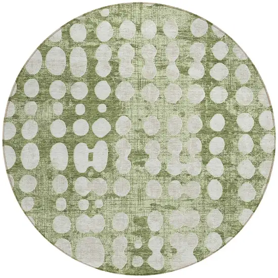 8' Artichoke Green And Ivory Round Abstract Washable Indoor Outdoor Area Rug Photo 5