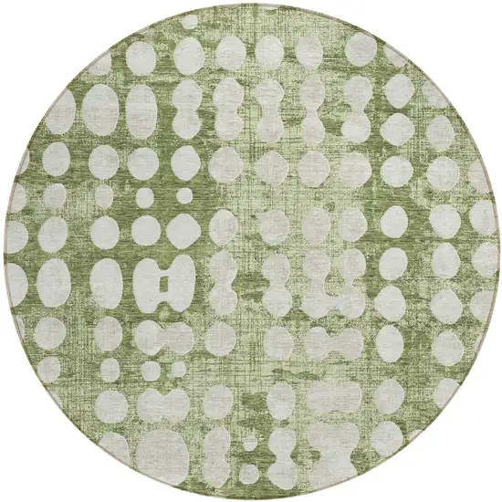 8' Artichoke Green And Ivory Round Abstract Washable Indoor Outdoor Area Rug Photo 2