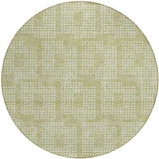 8' Artichoke Green And Ivory Round Geometric Washable Indoor Outdoor Area Rug Photo 2