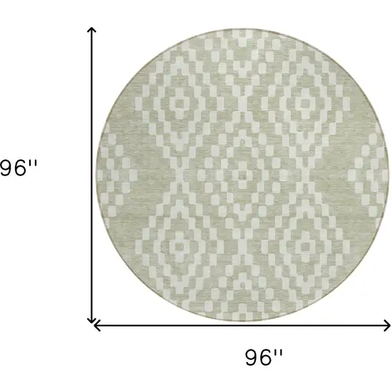 8' Artichoke Green And Ivory Round Geometric Washable Indoor Outdoor Area Rug Photo 3