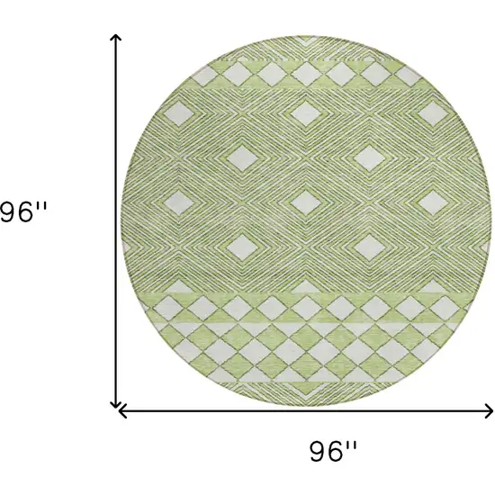 8' Artichoke Green And Ivory Round Geometric Washable Indoor Outdoor Area Rug Photo 3