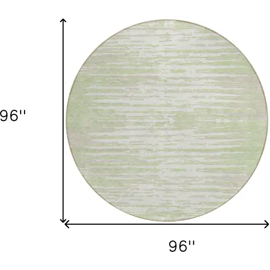 8' Artichoke Green And Ivory Round Striped Washable Indoor Outdoor Area Rug Photo 3