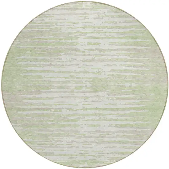 8' Artichoke Green And Ivory Round Striped Washable Indoor Outdoor Area Rug Photo 2