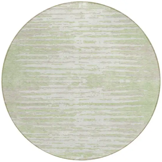 8' Artichoke Green And Ivory Round Striped Washable Indoor Outdoor Area Rug Photo 5