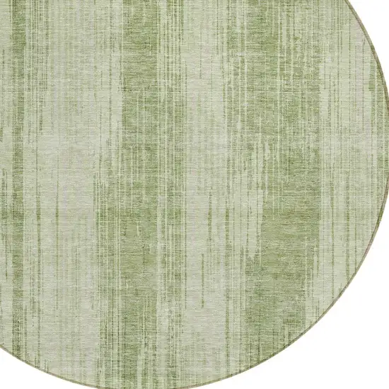 8' Artichoke Green And Ivory Round Striped Washable Indoor Outdoor Area Rug Photo 4