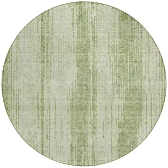 8' Artichoke Green And Ivory Round Striped Washable Indoor Outdoor Area Rug Photo 5