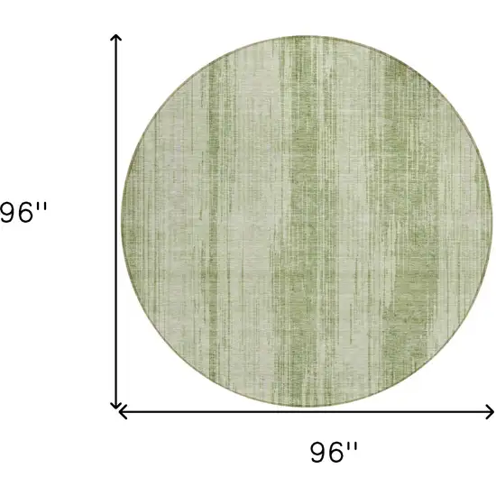 8' Artichoke Green And Ivory Round Striped Washable Indoor Outdoor Area Rug Photo 3