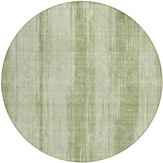 8' Artichoke Green And Ivory Round Striped Washable Indoor Outdoor Area Rug Photo 2