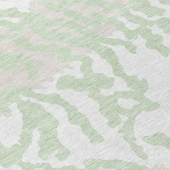 8' Artichoke Green Beige And Ivory Round Animal Print Washable Indoor Outdoor Area Rug Photo 8