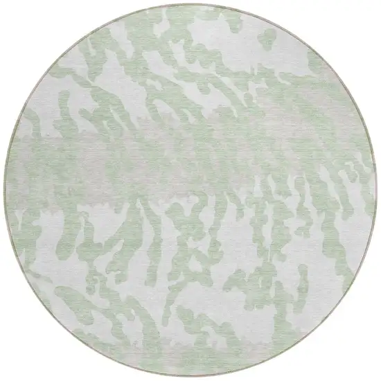 8' Artichoke Green Beige And Ivory Round Animal Print Washable Indoor Outdoor Area Rug Photo 5