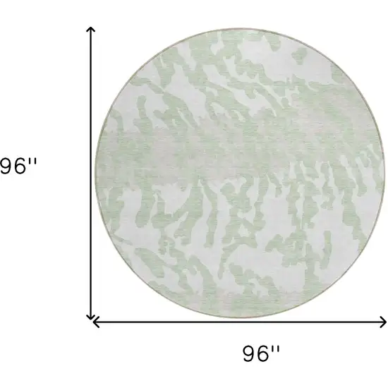 8' Artichoke Green Beige And Ivory Round Animal Print Washable Indoor Outdoor Area Rug Photo 3