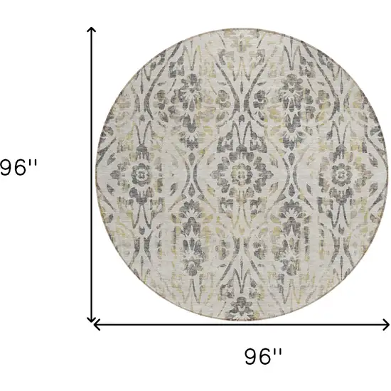 8' Beige And Dark Gray Round Floral Washable Indoor Outdoor Area Rug Photo 3