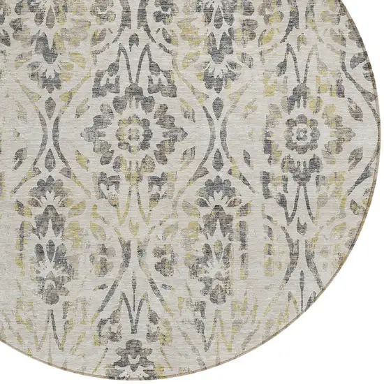 8' Beige And Dark Gray Round Floral Washable Indoor Outdoor Area Rug Photo 5