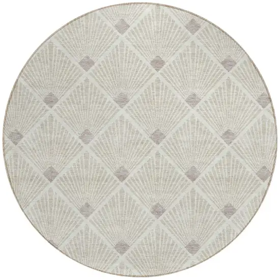 8' Beige And Ivory Round Geometric Washable Indoor Outdoor Area Rug Photo 6