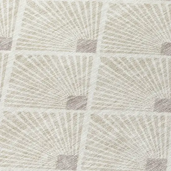 8' Beige And Ivory Round Geometric Washable Indoor Outdoor Area Rug Photo 5