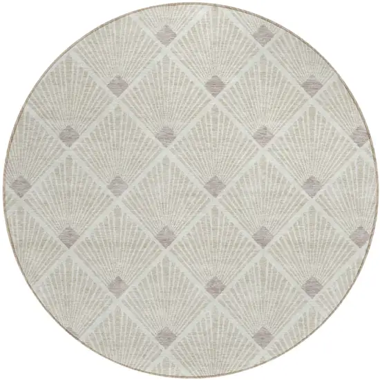8' Beige And Ivory Round Geometric Washable Indoor Outdoor Area Rug Photo 2