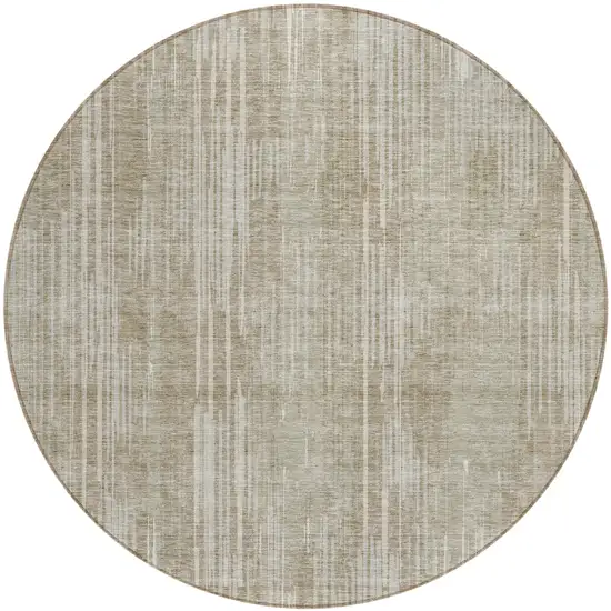 8' Beige And Ivory Round Striped Washable Indoor Outdoor Area Rug Photo 2