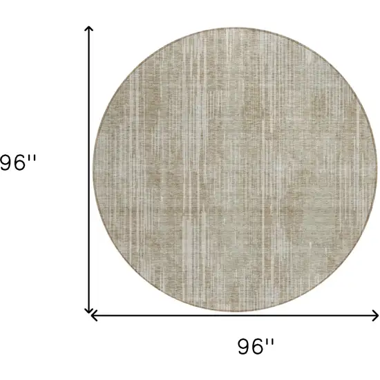 8' Beige And Ivory Round Striped Washable Indoor Outdoor Area Rug Photo 3