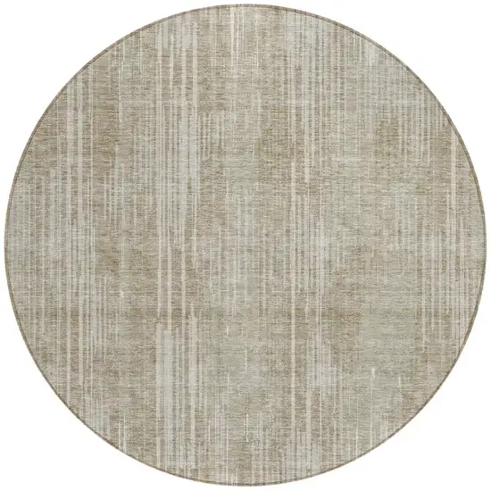 8' Beige And Ivory Round Striped Washable Indoor Outdoor Area Rug Photo 4
