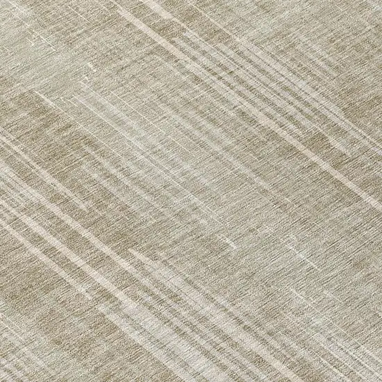 8' Beige And Ivory Round Striped Washable Indoor Outdoor Area Rug Photo 8