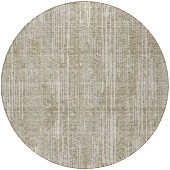8' Beige And Ivory Round Striped Washable Indoor Outdoor Area Rug Photo 5