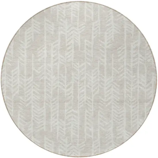 8' Beige And Ivory Round Tribal Washable Indoor Outdoor Area Rug Photo 4