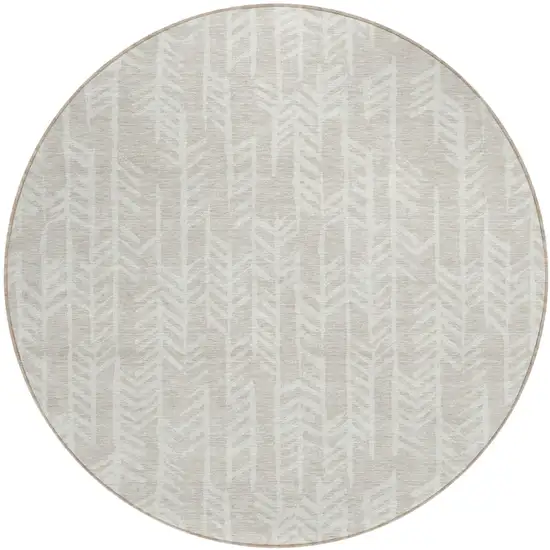 8' Beige And Ivory Round Tribal Washable Indoor Outdoor Area Rug Photo 2