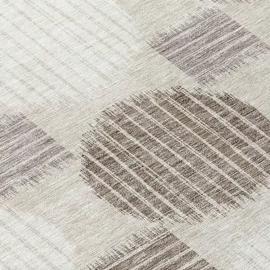 8' Beige Brown And Ivory Round Geometric Washable Indoor Outdoor Area Rug Photo 8