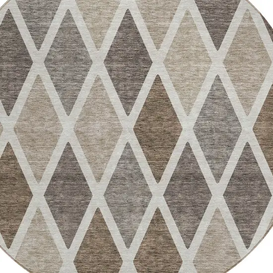 8' Beige Gray And Brown Round Geometric Washable Indoor Outdoor Area Rug Photo 5