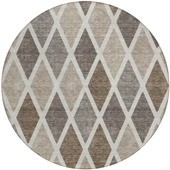 8' Beige Gray And Brown Round Geometric Washable Indoor Outdoor Area Rug Photo 2