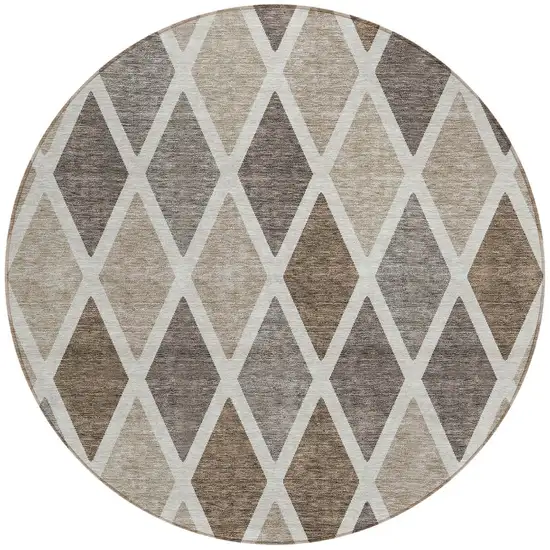 8' Beige Gray And Brown Round Geometric Washable Indoor Outdoor Area Rug Photo 7
