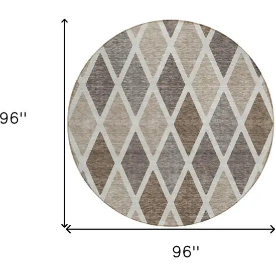 8' Beige Gray And Brown Round Geometric Washable Indoor Outdoor Area Rug Photo 3