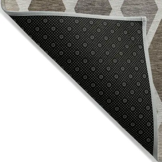 8' Beige Gray And Brown Round Geometric Washable Indoor Outdoor Area Rug Photo 4