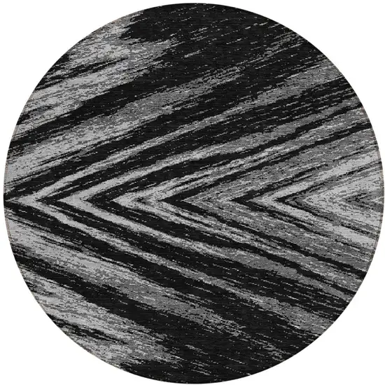 8' Black And Gray Round Abstract Washable Indoor Outdoor Area Rug Photo 5