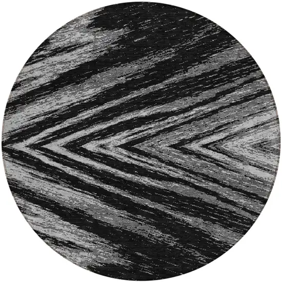 8' Black And Gray Round Abstract Washable Indoor Outdoor Area Rug Photo 2