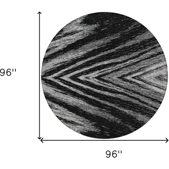 8' Black And Gray Round Abstract Washable Indoor Outdoor Area Rug Photo 3