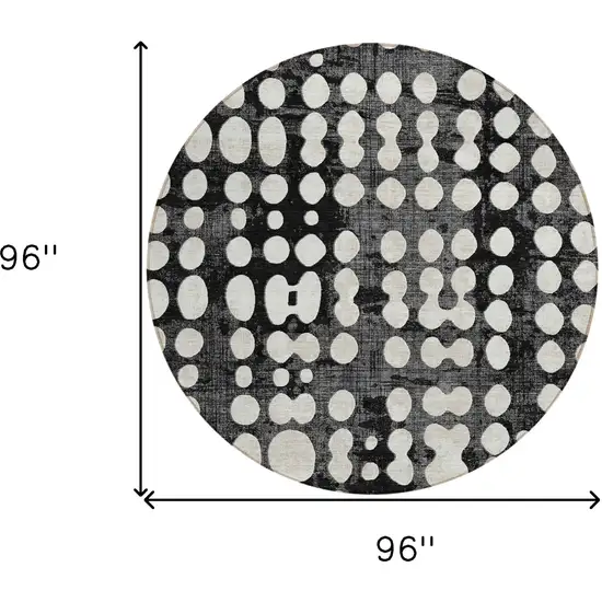 8' Black And Ivory Round Abstract Washable Indoor Outdoor Area Rug Photo 3